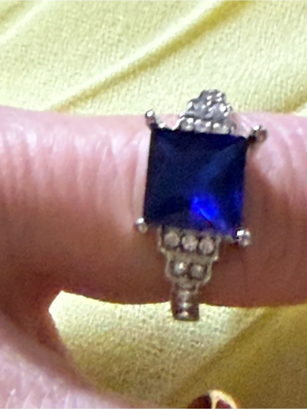 925 sterling, silver Square Blue Stone Silver-Tone Ring